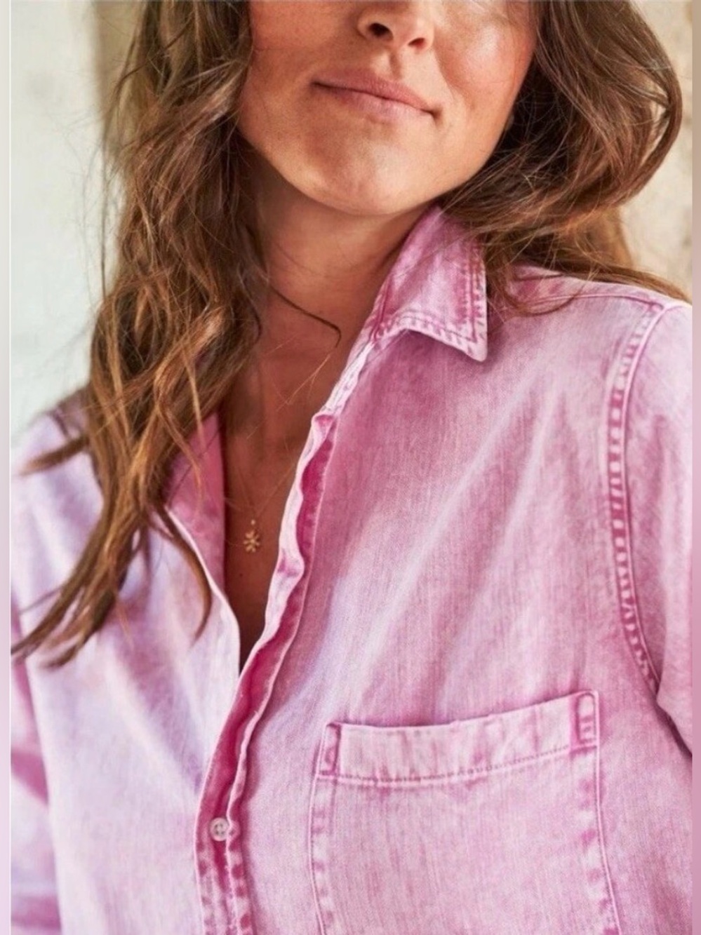 Frank & Eileen Pink Mineral Acid Wash Button Down Shirt Top - Picture 16 of 16